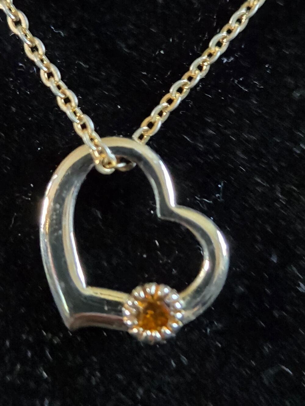 Nakagawa Corp Gold-Tone Open Heart Orange Rhinestone Necklace #AEN7